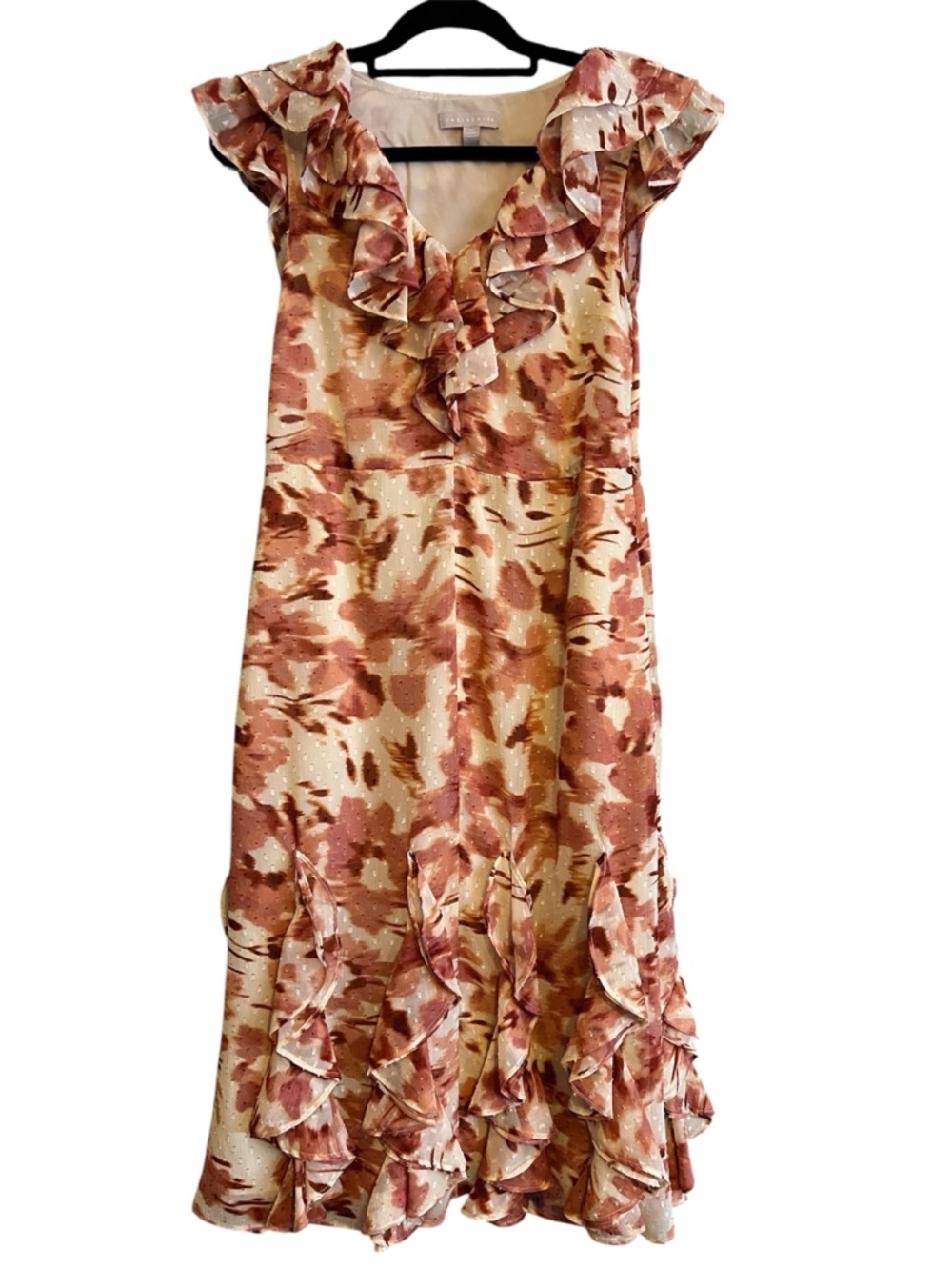 Nordstrom Chelsea 28 Floral Ruffle Midi Dress in Blush & Cream NEW Size XS